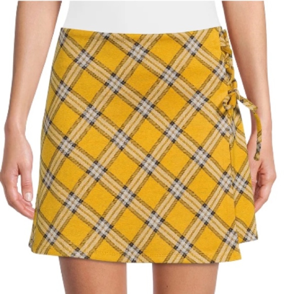 Madden NYC Side Lace Yellow Plaid Mini Skirt Preppy Y2K Academia‎ School Girl